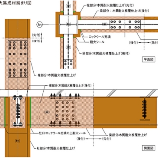 鉄骨材の周囲を熱に強い木材で被覆する